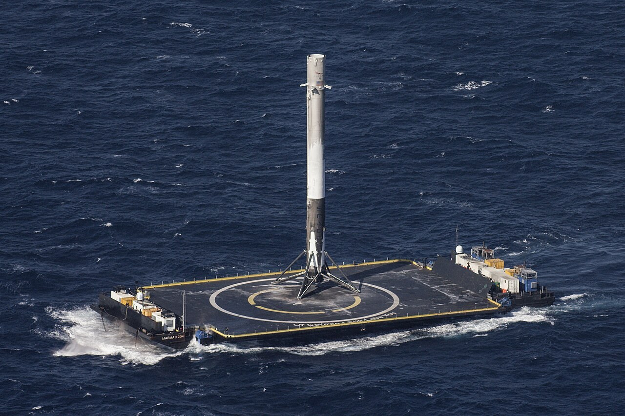 The Falcon 9 first stage on the drone ship Of Course I Still Love You after the CRS-8 mission’s successful landing, photographed April 9, 2016.